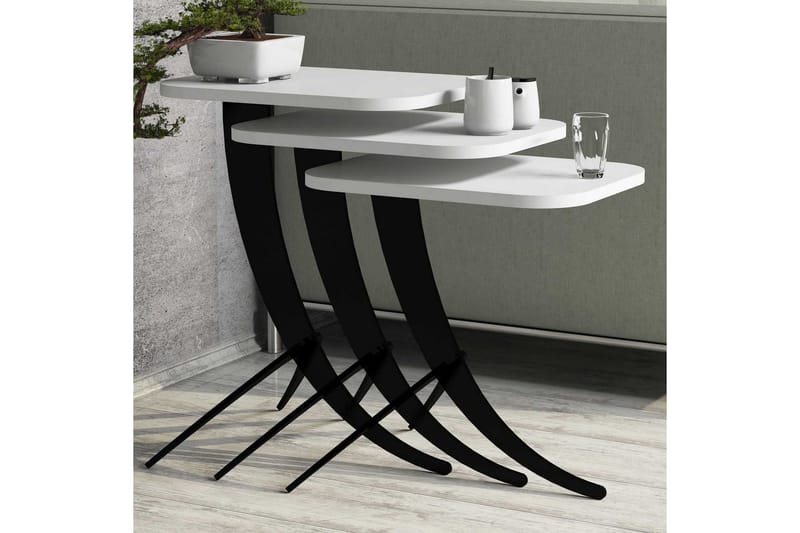 Hovdane Settbord 45 cm 3 Bord - Hvit/Svart - Møbler - Bord - Avlastningsbord - Settbord