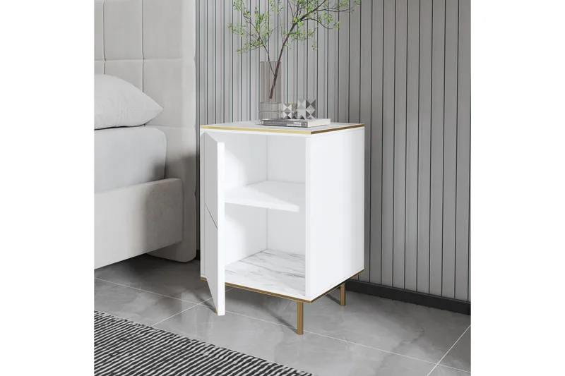 Imaj Nattbord 40 cm - Hvit marmor/Gull - Møbler - Bord - Avlastningsbord - Sengebord & nattbord