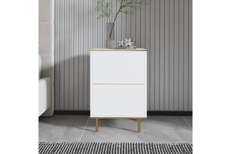 Imaj Nattbord 40 cm - Hvit marmor/Gull - Møbler - Bord - Avlastningsbord - Sengebord & nattbord