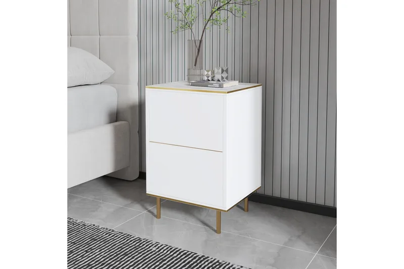 Imaj Nattbord 40 cm - Hvit marmor/Gull - Møbler - Bord - Avlastningsbord - Sengebord & nattbord