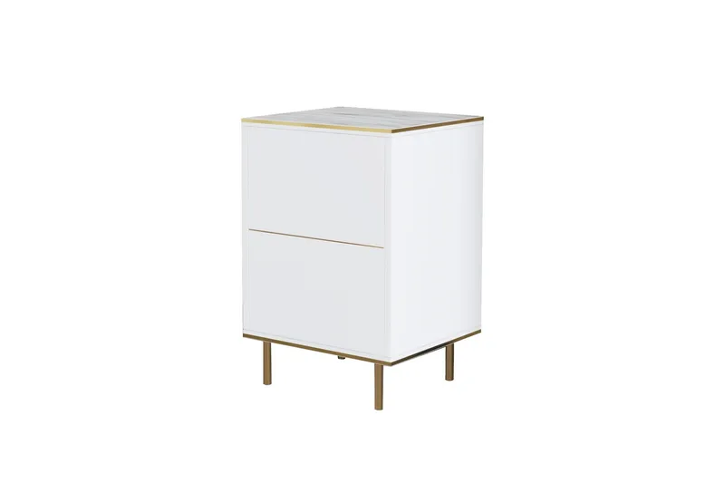 Imaj Nattbord 40 cm, Hvit marmor/Gull