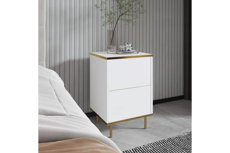 Imaj Nattbord 40 cm - Hvit/Gull - Møbler - Bord - Avlastningsbord - Sengebord & nattbord