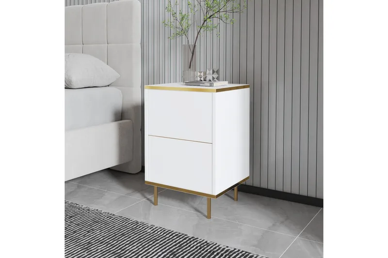 Imaj Nattbord 40 cm - Hvit/Gull - Møbler - Bord - Avlastningsbord - Sengebord & nattbord
