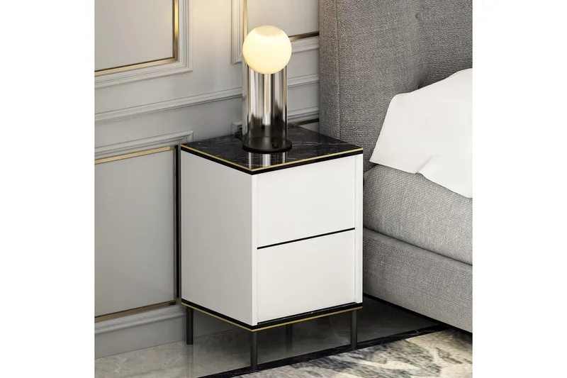 Imaj Nattbord 40 cm - Hvit/Svart/Gull - Møbler - Bord - Avlastningsbord - Sengebord & nattbord
