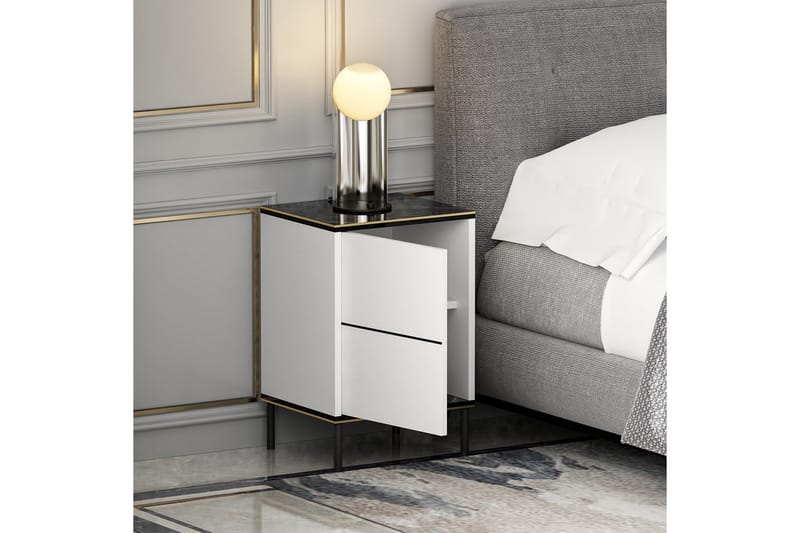 Imaj Nattbord 40 cm - Hvit/Svart/Gull - Møbler - Bord - Avlastningsbord - Sengebord & nattbord