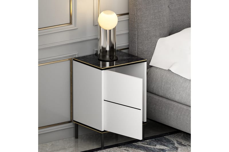 Imaj Nattbord 40 cm - Hvit/Svart/Gull - Møbler - Bord - Avlastningsbord - Sengebord & nattbord