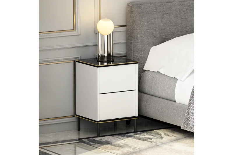 Imaj Nattbord 40 cm - Hvit/Svart/Gull - Møbler - Bord - Avlastningsbord - Sengebord & nattbord