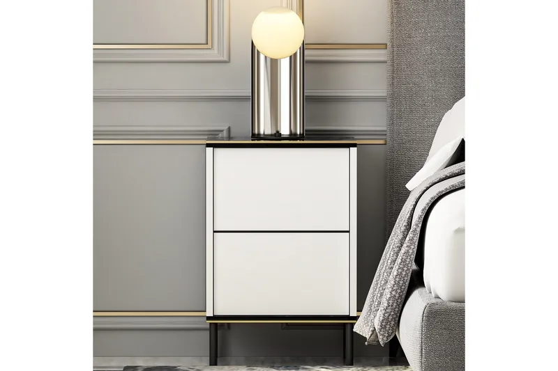 Imaj Nattbord 40 cm - Hvit/Svart/Gull - Møbler - Bord - Avlastningsbord - Sengebord & nattbord