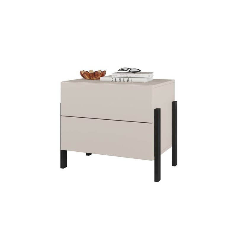 Jukon Nattbord i Tre med 2 Skuffer og Metallben - Lys Beige - Møbler - Bord - Avlastningsbord - Sengebord & nattbord