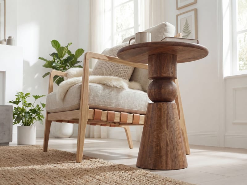 Kalren rundt sidebord 35 cm i massivt mangotre - brun - Møbler - Bord - Avlastningsbord - Konsollbord