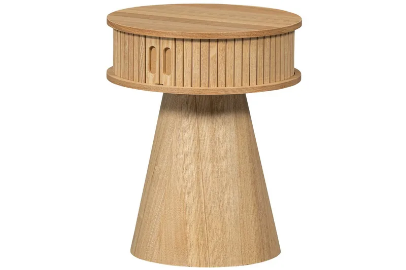 Karri Rundt Nattbord 38 cm med Oppbevaring i Tre med Eikeutseende - Trefarget - Møbler - Bord - Avlastningsbord - Sengebord & nattbord