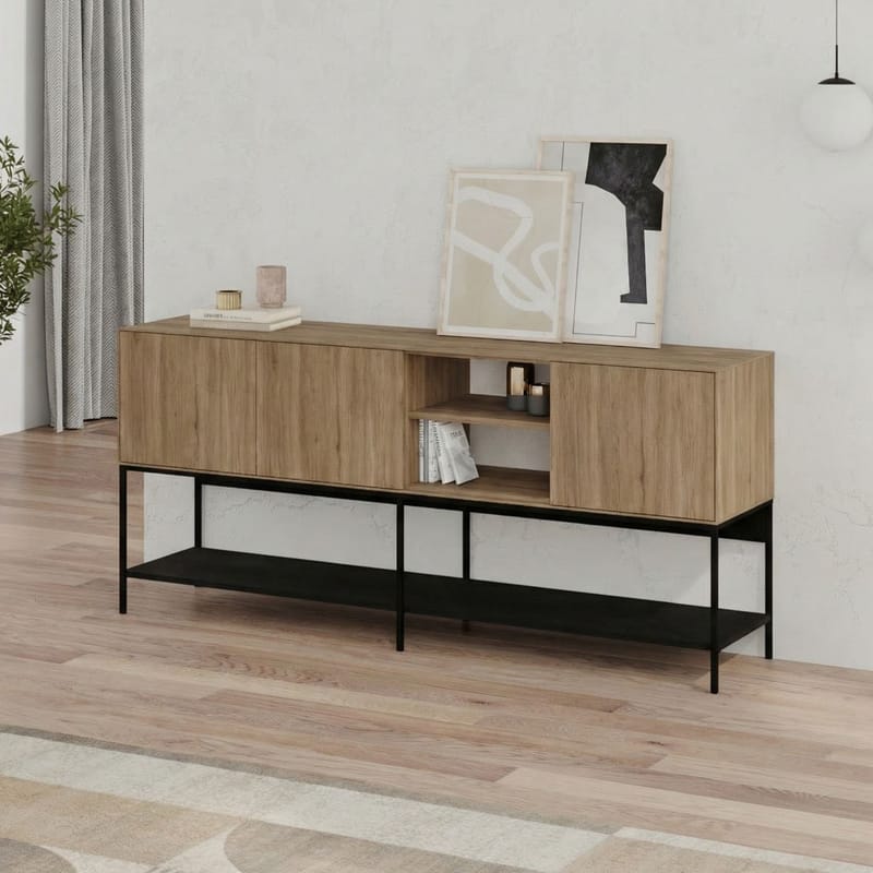 Kenvor Konsoll 180x80x40 cm - Naturlig eik, tre-svart, svart - Møbler - Bord - Avlastningsbord - Gangbord