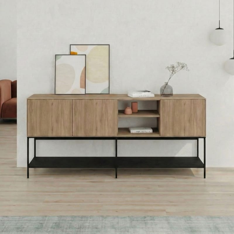 Kenvor Konsoll 180x80x40 cm - Naturlig eik, tre-svart, svart - Møbler - Bord - Avlastningsbord - Gangbord