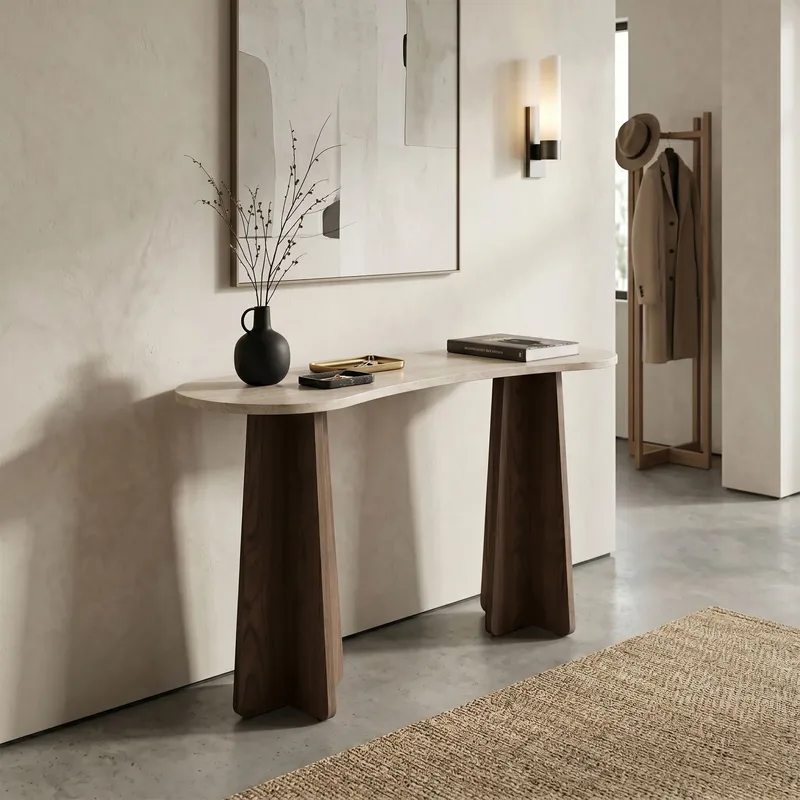 Kommode Homitis Zen (120 x 75 x 35 cm) Travertin valnøtt - Travertin og valnøtt - Møbler - Bord - Avlastningsbord - Lampebord & sidebord