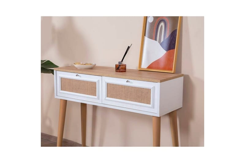 Kommode Jatinder Hvit / Eik - Hvitfarget tre/Mellomfarget tre - Møbler - Bord - Avlastningsbord - Lampebord & sidebord