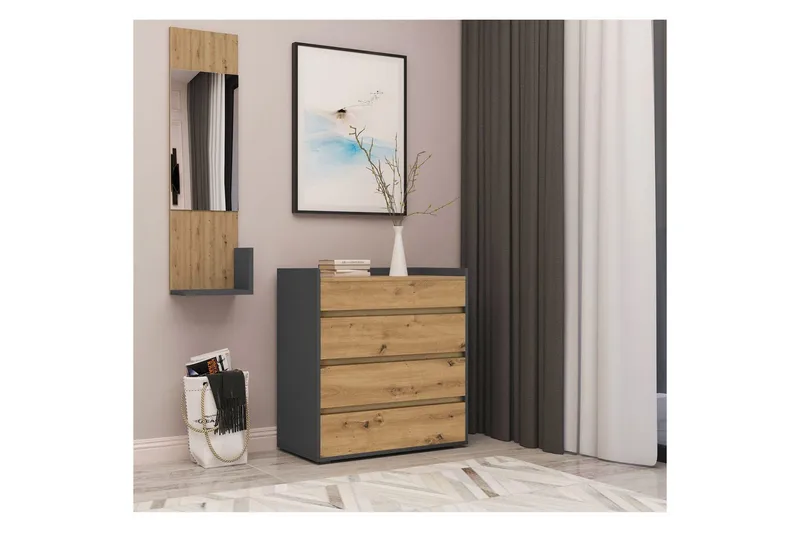 Kommode Kosmo Antrasitt/Eik, 4 skuffer - Antrasitt/Eik, 4 skuffer - Møbler - Bord - Avlastningsbord - Gangbord