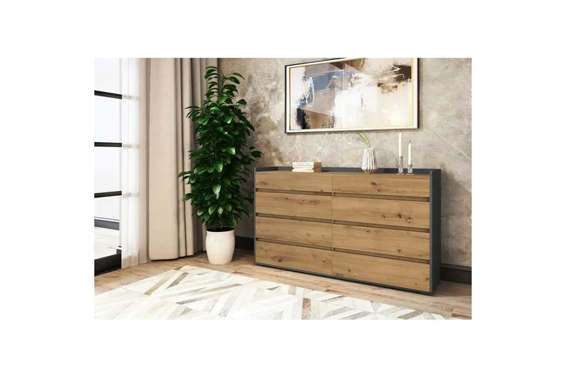 Kommode Kosmo Antrasitt/Eik, 8 skuffer - Antrasitt/Eik, 8 skuffer - Møbler - Bord - Avlastningsbord - Gangbord