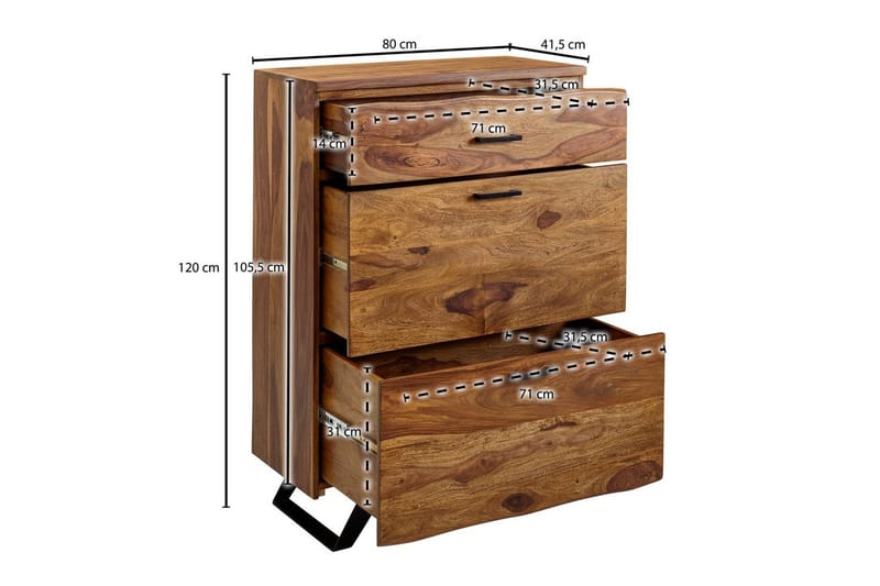 Kommode Wohnling Massivt tre med 5 skuffer trekanthjørne landstil - Oppbevaring - Oppbevaringsmøbler - Kommode - Entrekommode