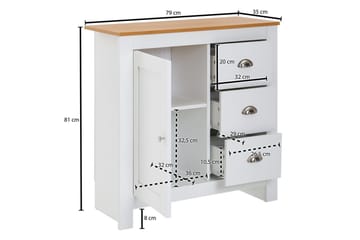 Kommode Wohnling med 3 skuffer 2 dører to-farget hvitt eik landlig stil - Møbler - Bord - Avlastningsbord - Gangbord