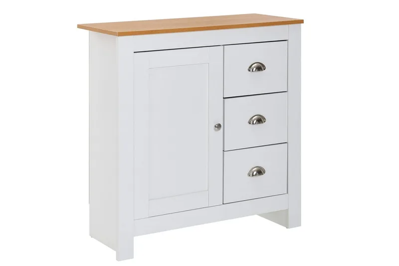 Kommode Wohnling med 3 skuffer 2 dører to-farget hvitt eik landlig stil, undefined