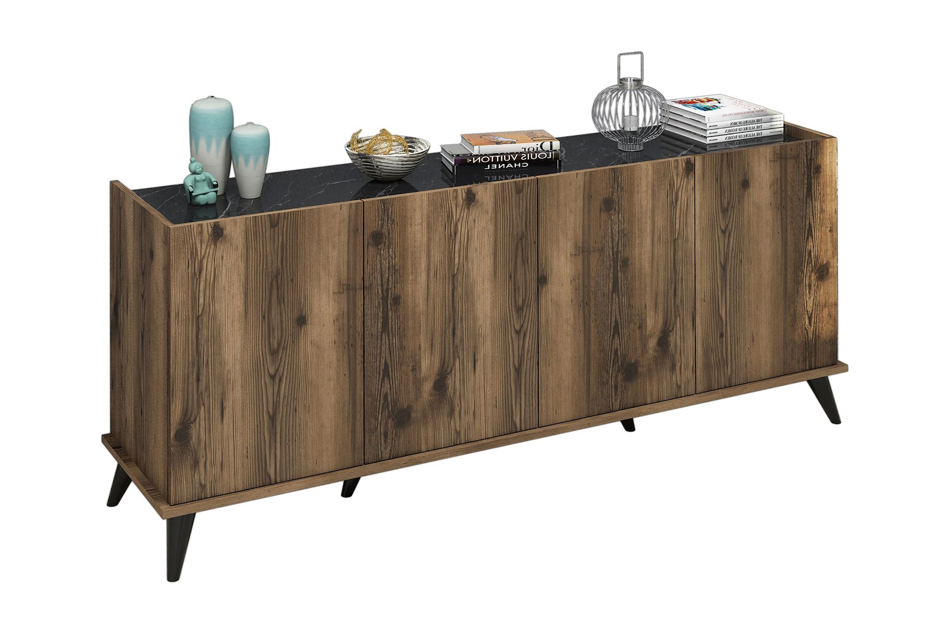Challur Konsollbord 180 cm - Mørkebrun/Svart/Natur