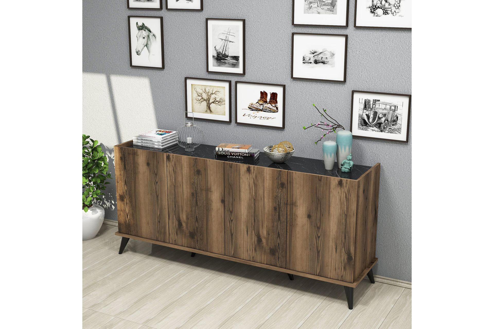 Challur Konsollbord 180 cm - Mørkebrun/Svart/Natur - Møbler - Bord - Avlastningsbord - Konsollbord