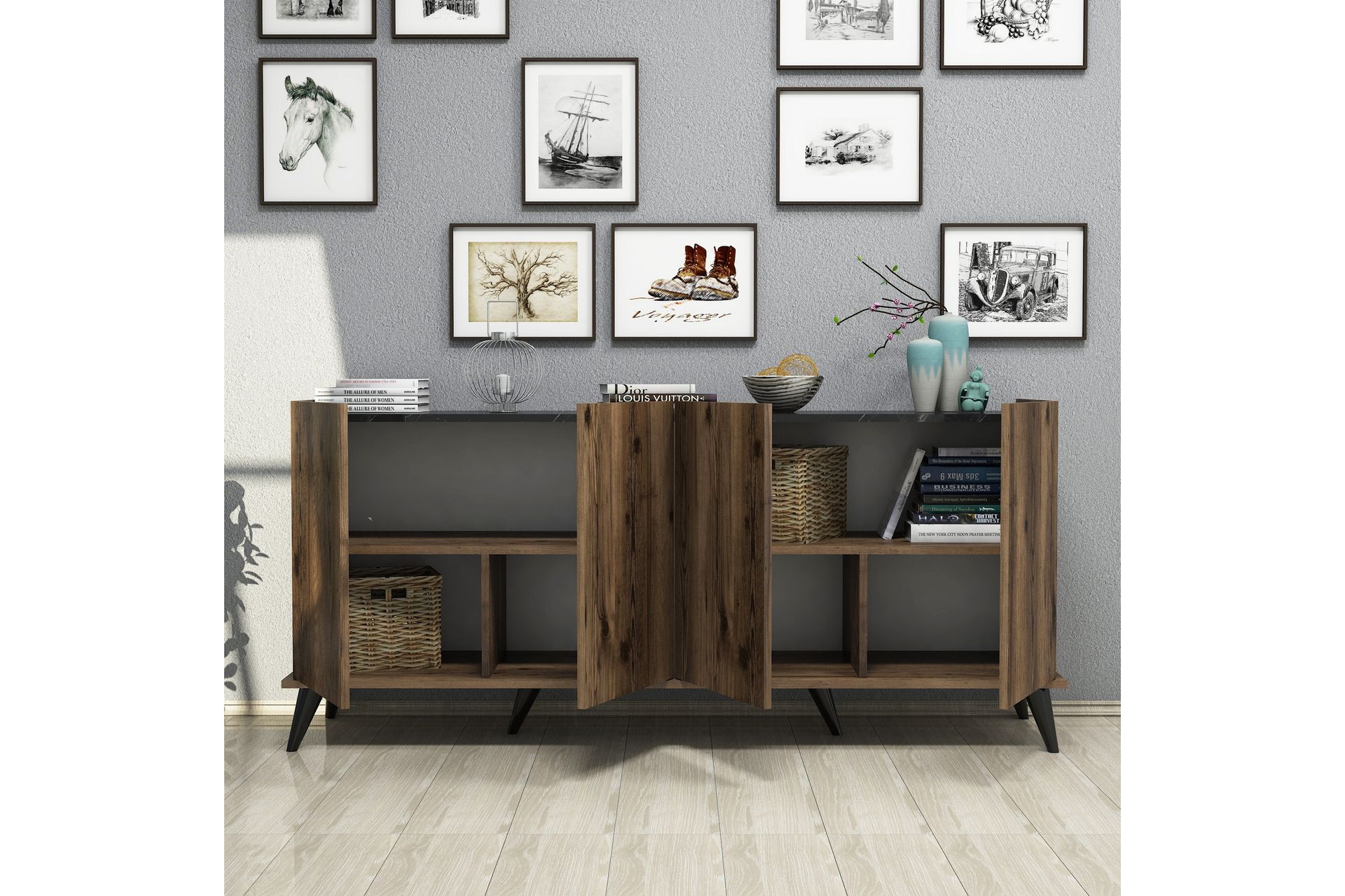 Challur Konsollbord 180 cm - Mørkebrun/Svart/Natur - Møbler - Bord - Avlastningsbord - Konsollbord