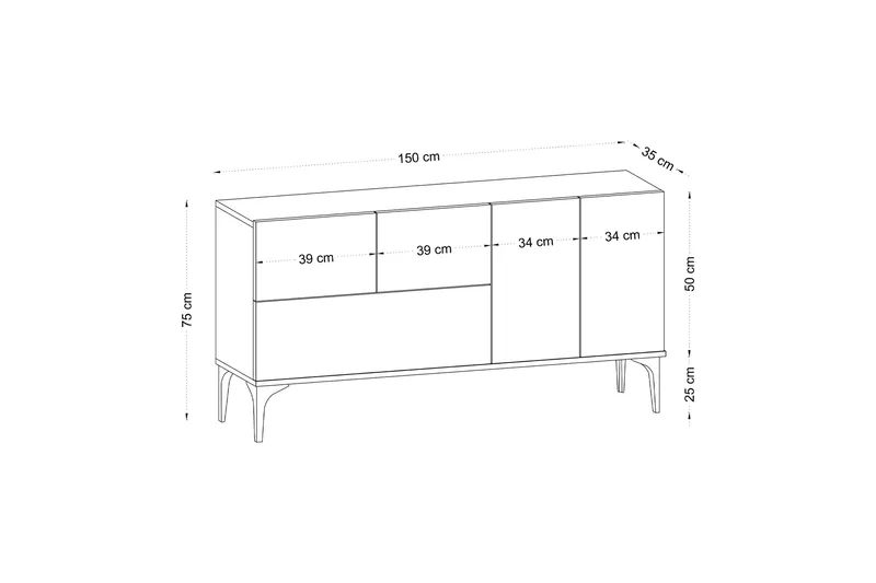 Glise Konsollbord 150 cm - Svart/Hvit - Oppbevaring - Oppbevaringsmøbler - Sideboard & skjenker