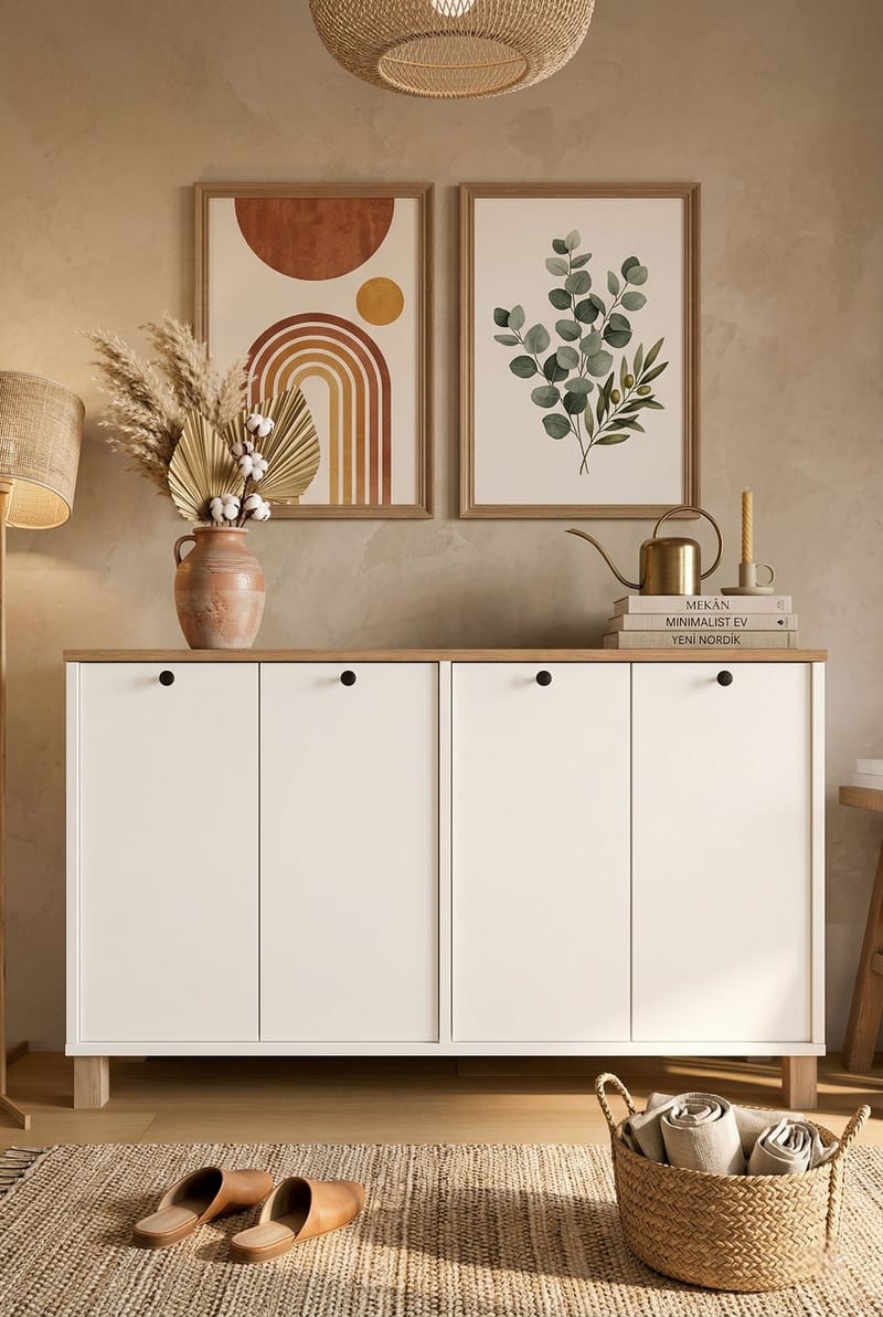 Konsollbord Hanah Home Nord (120 x 73,6 x 29,5 cm) White Oak - Hvit og eik - Møbler - Bord - Avlastningsbord - Gangbord