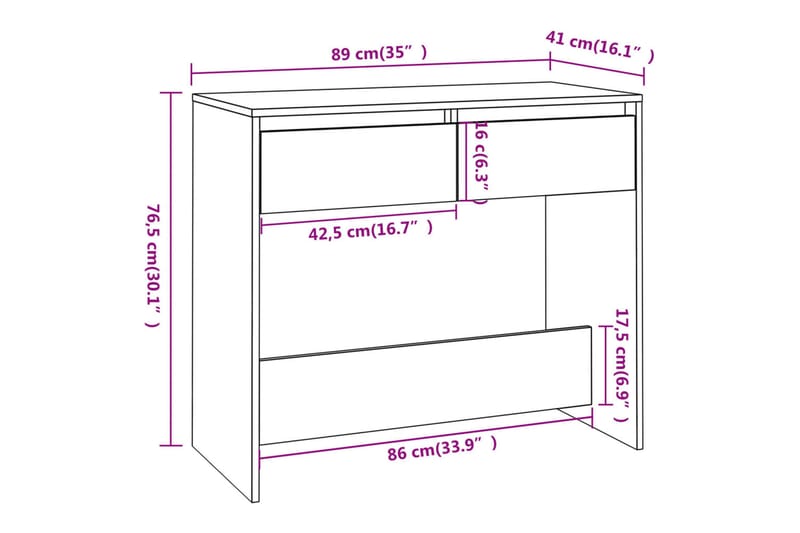 Konsollbord hvit 89x41x76,5 cm stål - Hvit - Møbler - Bord - Avlastningsbord - Konsollbord