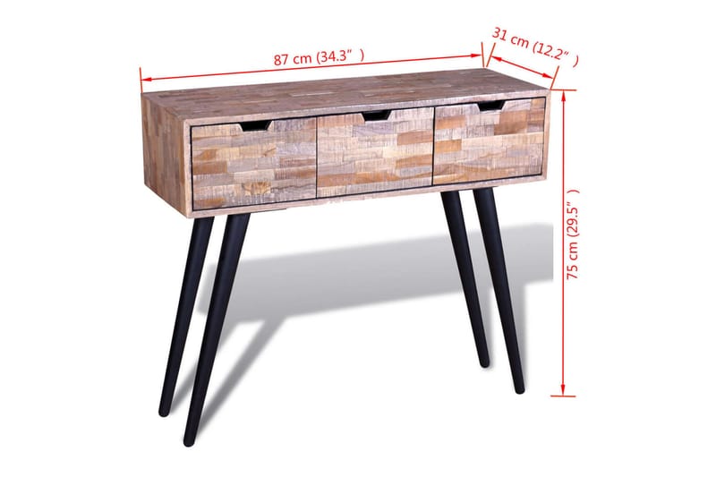 Konsollbord med 3 skuffer gjenvunnet tre teak - Resirkulert Teak/Svart - Møbler - Bord - Avlastningsbord - Konsollbord