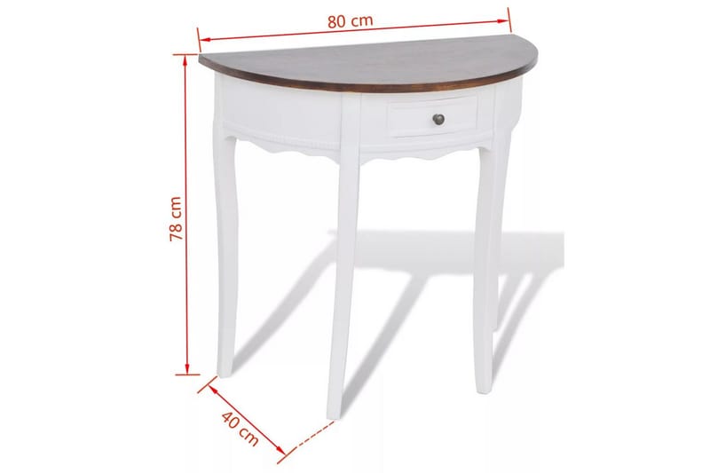 Konsollbord med skuff og brun bordplate halvsirkel - Hvit/Furu - Gangbord - Konsollbord
