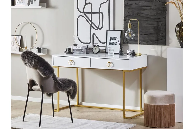 Konsollbord/Skrivebord Hvit/Gull WESTPORT - Hvit - Møbler - Bord - Avlastningsbord - Konsollbord