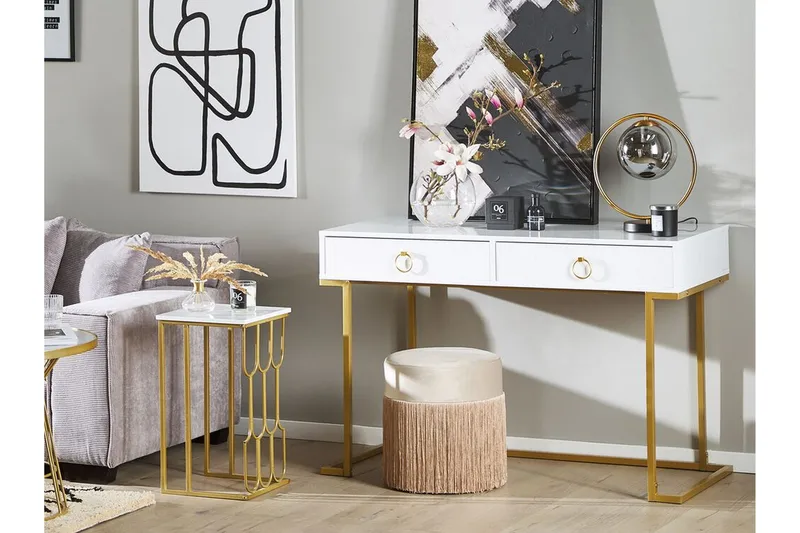 Konsollbord/Skrivebord Hvit/Gull WESTPORT - Hvit - Møbler - Bord - Avlastningsbord - Konsollbord