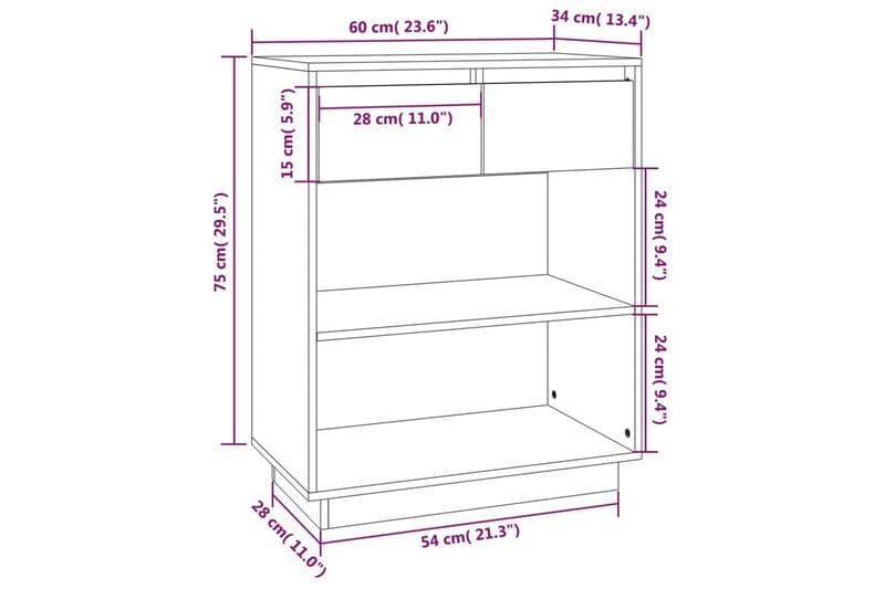 Konsollskap 60x34x75 cm heltre furu - Brun - Gangbord - Konsollbord