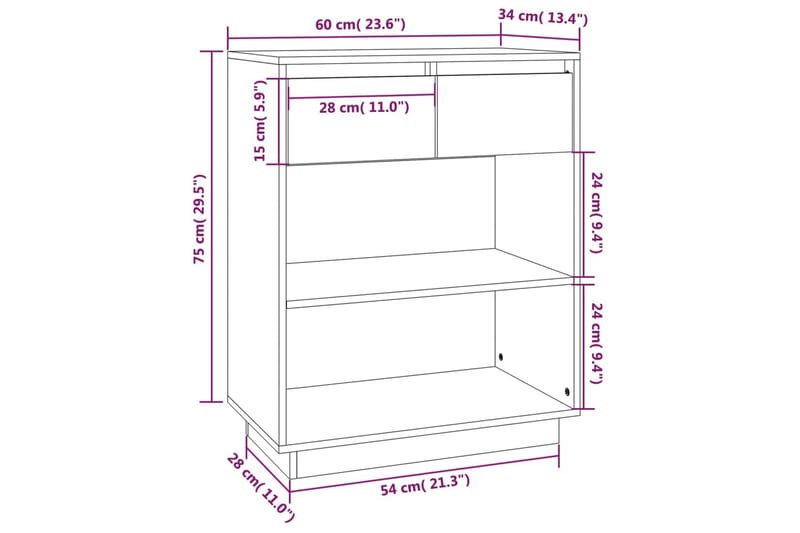 Konsollskap honningbrun 60x34x75 cm heltre furu - Brun - Møbler - Bord - Avlastningsbord - Konsollbord