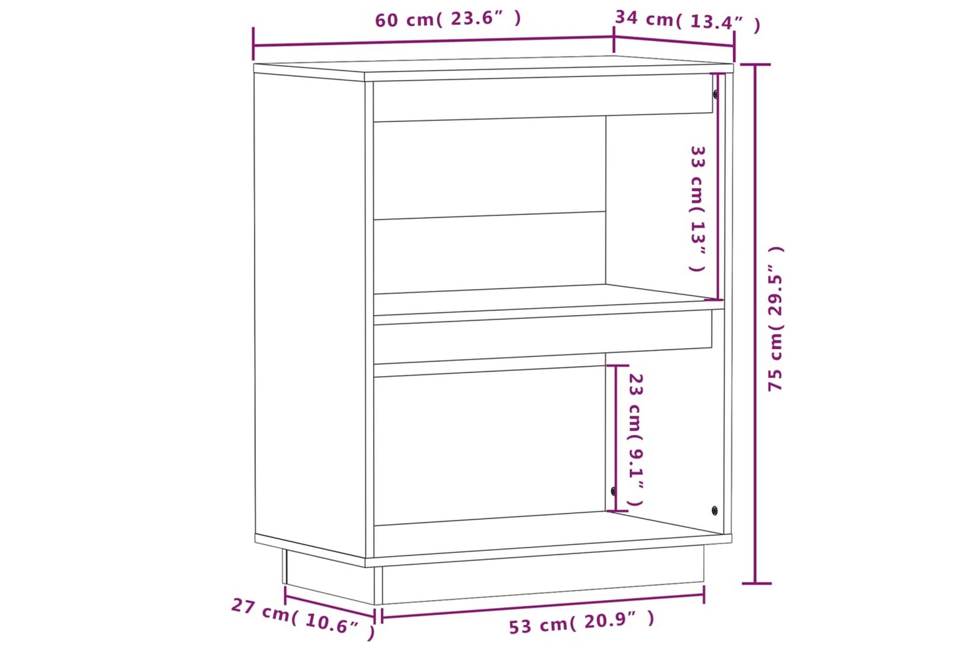 Konsollskap hvit 60x34x75 cm heltre furu - Hvit - Møbler - Bord - Avlastningsbord - Konsollbord