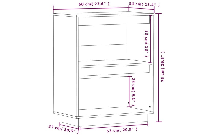 Konsollskap hvit 60x34x75 cm heltre furu - Hvit - Møbler - Bord - Avlastningsbord - Konsollbord
