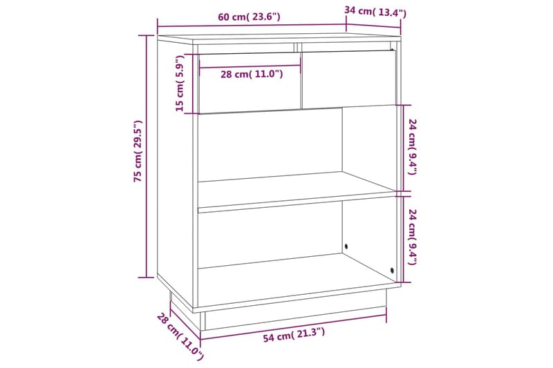 Konsollskap svart 60x34x75 cm heltre furu - Svart - Møbler - Bord - Avlastningsbord - Konsollbord