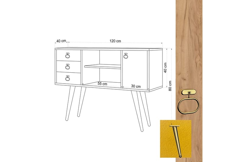 SidobordEk|Gul - Møbler - Bord - Avlastningsbord - Konsollbord