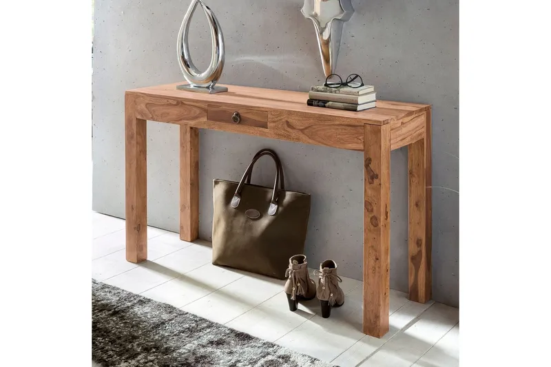 Konsollbord Wohnling massivt tre, 1 skuff, landlig stil Akasie - Akasie - Møbler - Bord - Avlastningsbord - Gangbord
