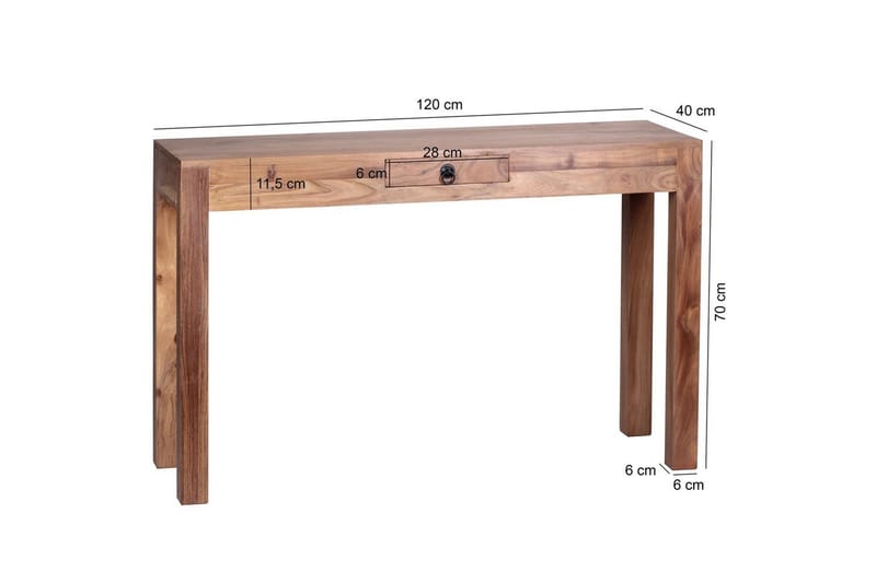 Konsollbord Wohnling massivt tre, 1 skuff, landlig stil Akasie - Akasie - Møbler - Bord - Avlastningsbord - Gangbord