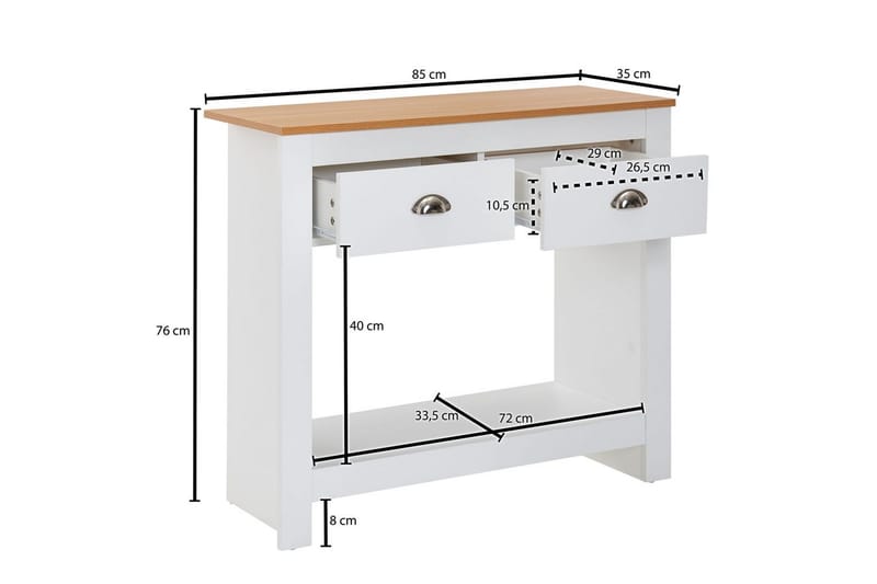 Konsollbord Wohnling Massivt tre eik tofarget 85 cm 2 skuffer moderne husstil - Møbler - Bord - Avlastningsbord - Gangbord