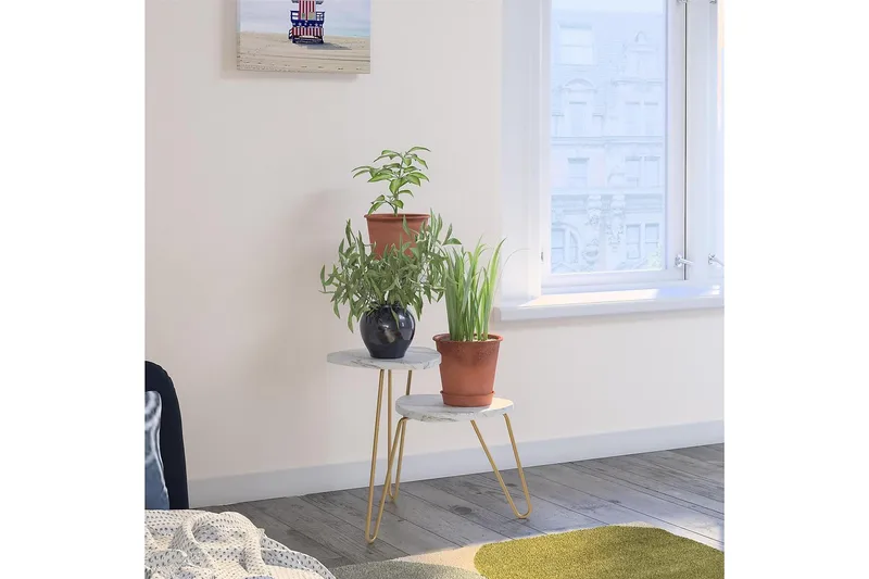 AtHena Sidebord 55 cm Marmorlook/Hvit/Messing - Novogratz - Møbler - Bord - Avlastningsbord - Lampebord & sidebord