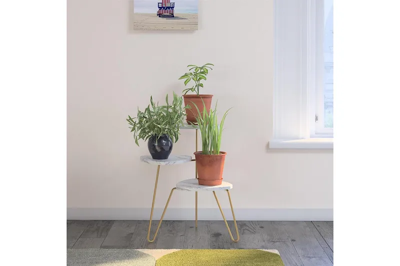 AtHena Sidebord 55 cm Marmorlook/Hvit/Messing - Novogratz - Møbler - Bord - Avlastningsbord - Lampebord & sidebord