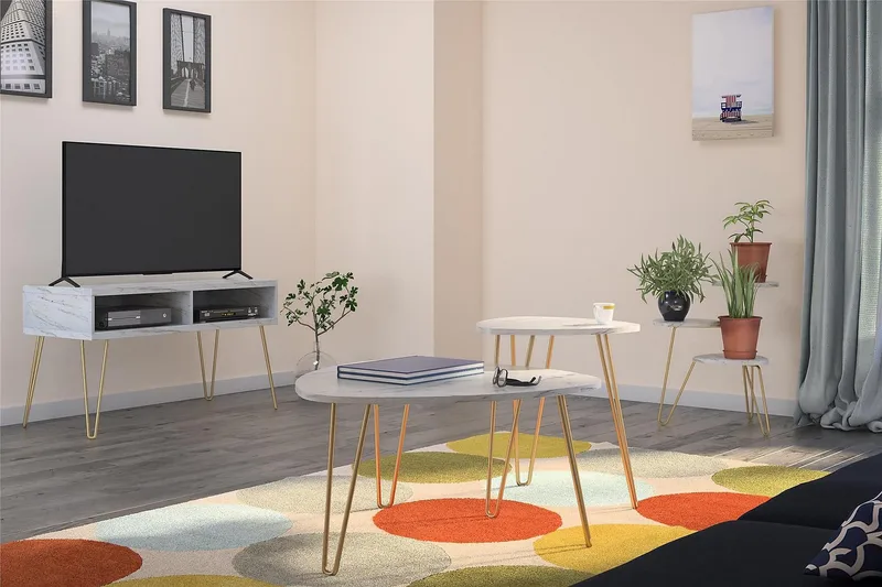 AtHena Sidebord 55 cm Marmorlook/Hvit/Messing - Novogratz - Møbler - Bord - Avlastningsbord - Lampebord & sidebord