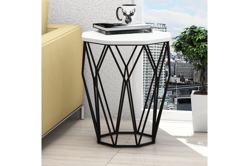 Bojana Sidebord Rundt 46 cm - Hvit/Svart - Møbler - Bord - Avlastningsbord - Lampebord & sidebord