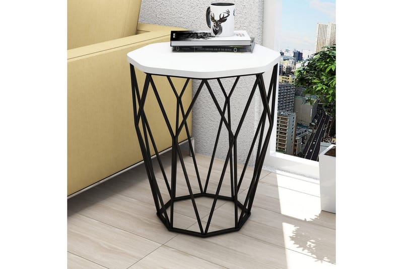 Bojana Sidebord Rundt 46 cm - Hvit/Svart - Møbler - Bord - Avlastningsbord - Lampebord & sidebord