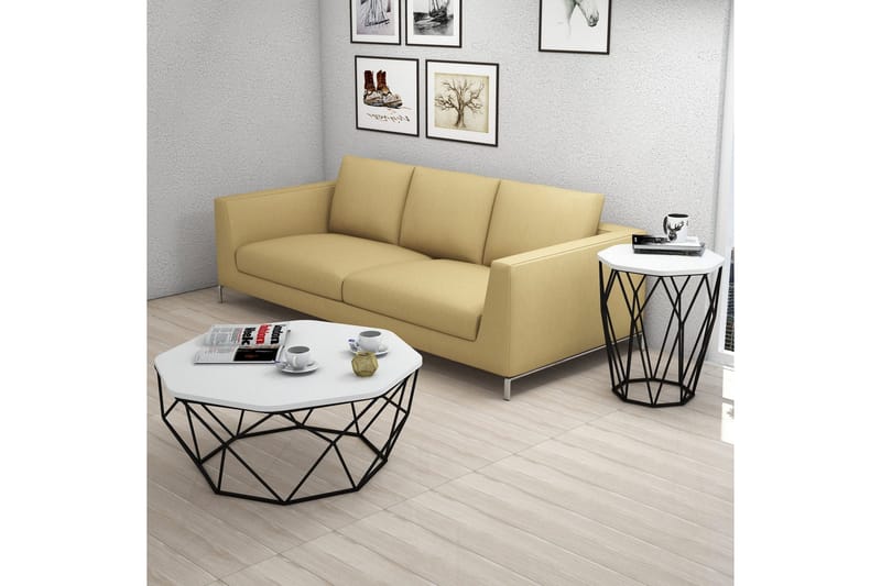 Bojana Sidebord Rundt 46 cm - Hvit/Svart - Møbler - Bord - Avlastningsbord - Lampebord & sidebord