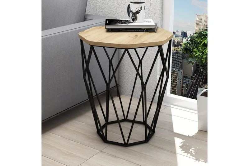 Bojana Sidebord Rundt 46 cm - Natur/Svart - Møbler - Bord - Avlastningsbord - Lampebord & sidebord